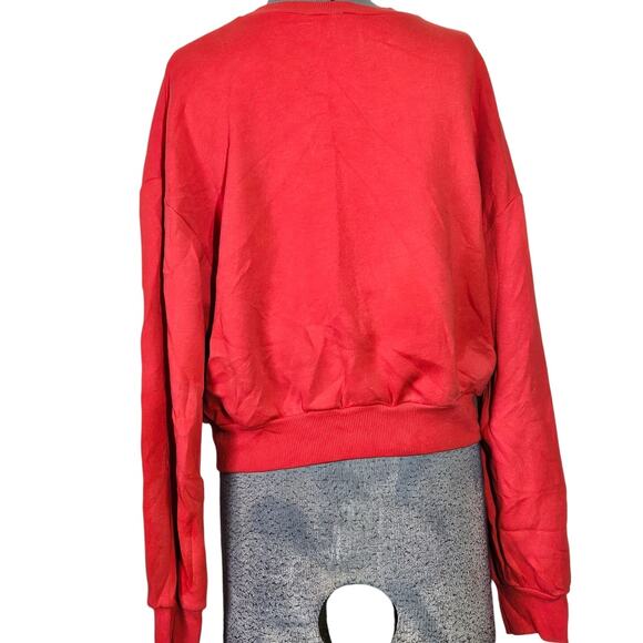 Red Cotton Blend Crop Sweatshirt Size XXL - Picture 2 of 4